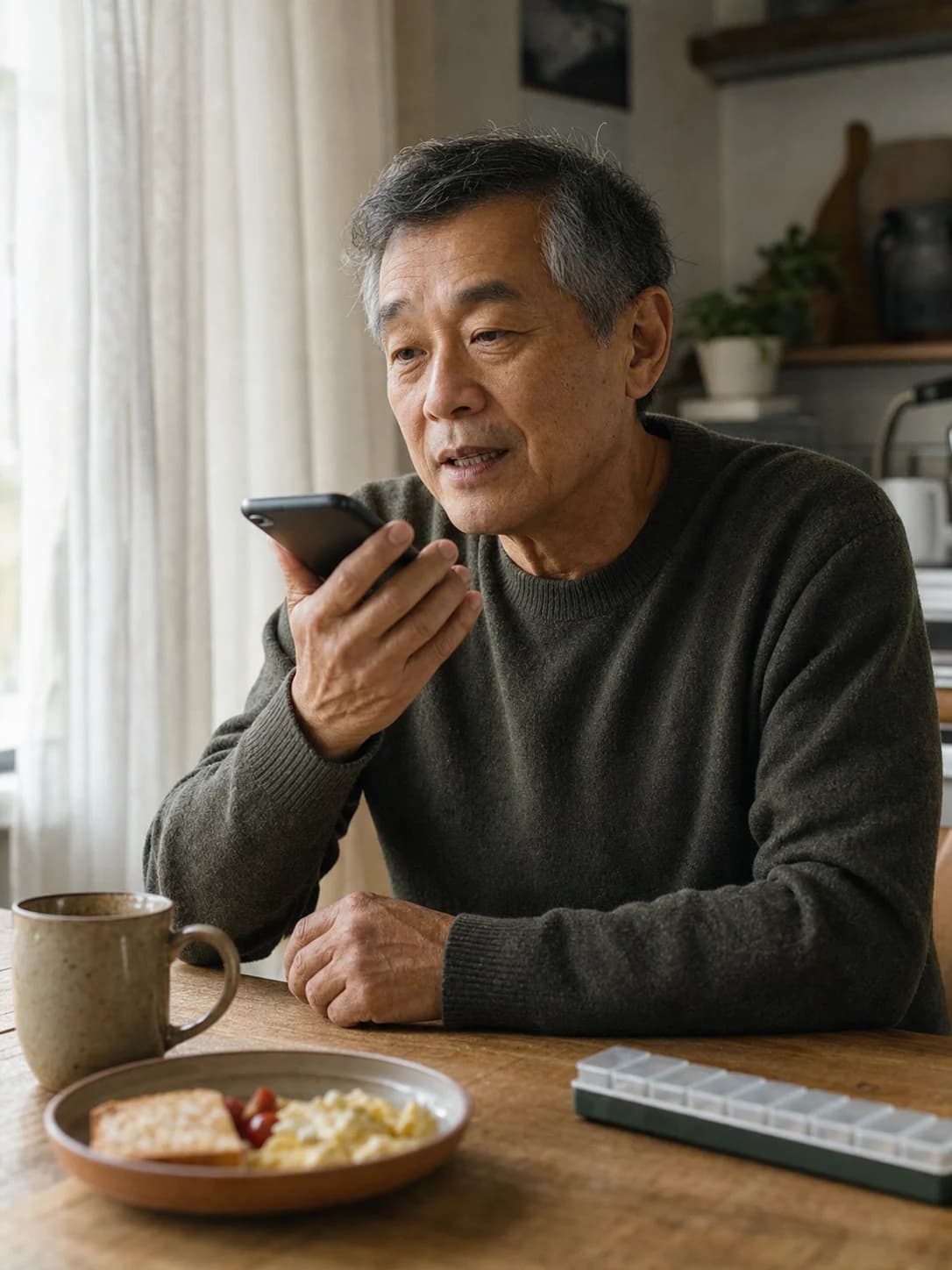 A participant completing a morning voice check-in from home.